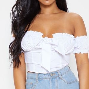 PLT petite white frill detail crop blouse